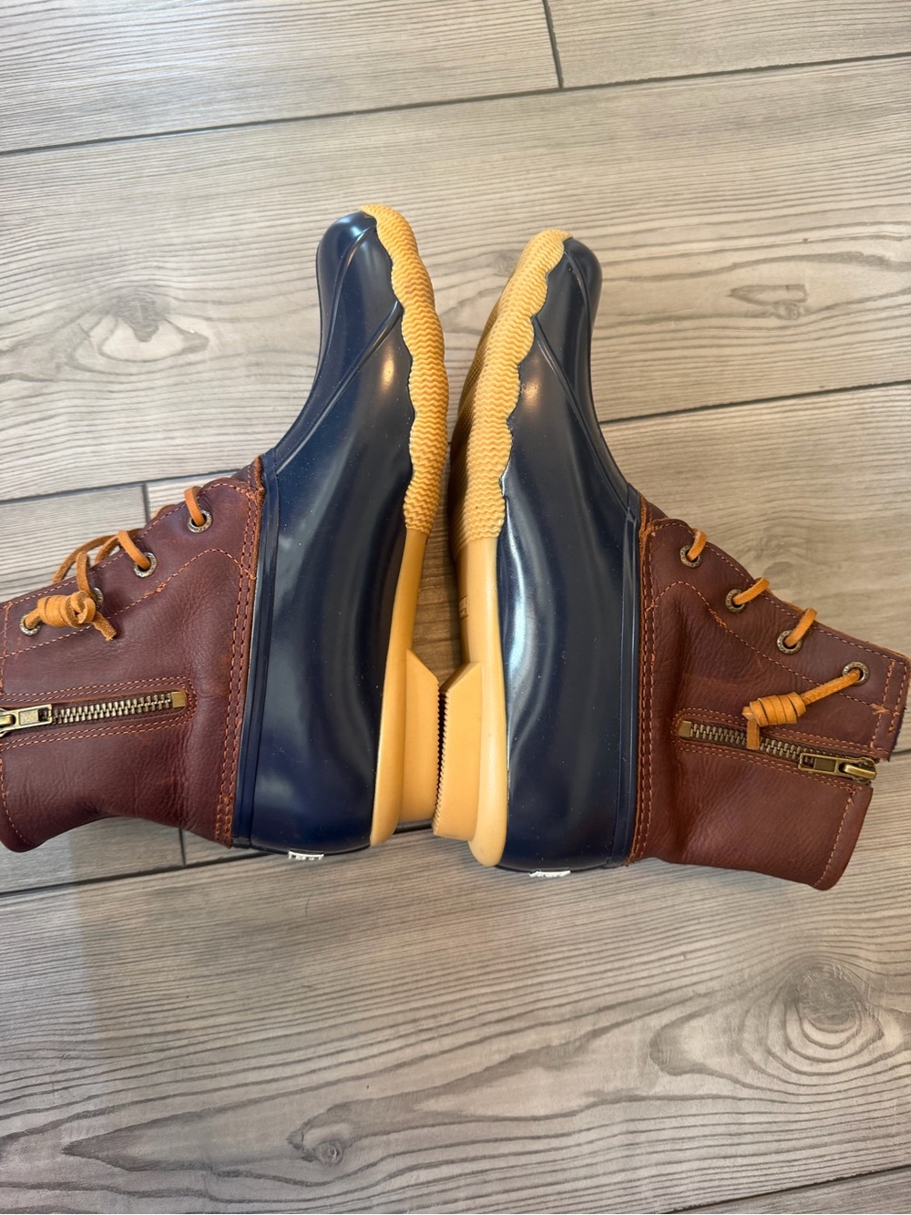 Sperry Saltwater Duck Boots Brown Leather Navy Women’s 8 - Picture 7 of 10